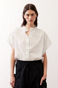 Dotted cropped button-down shirt, front view