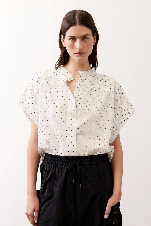 Dotted cropped button-down shirt, front view