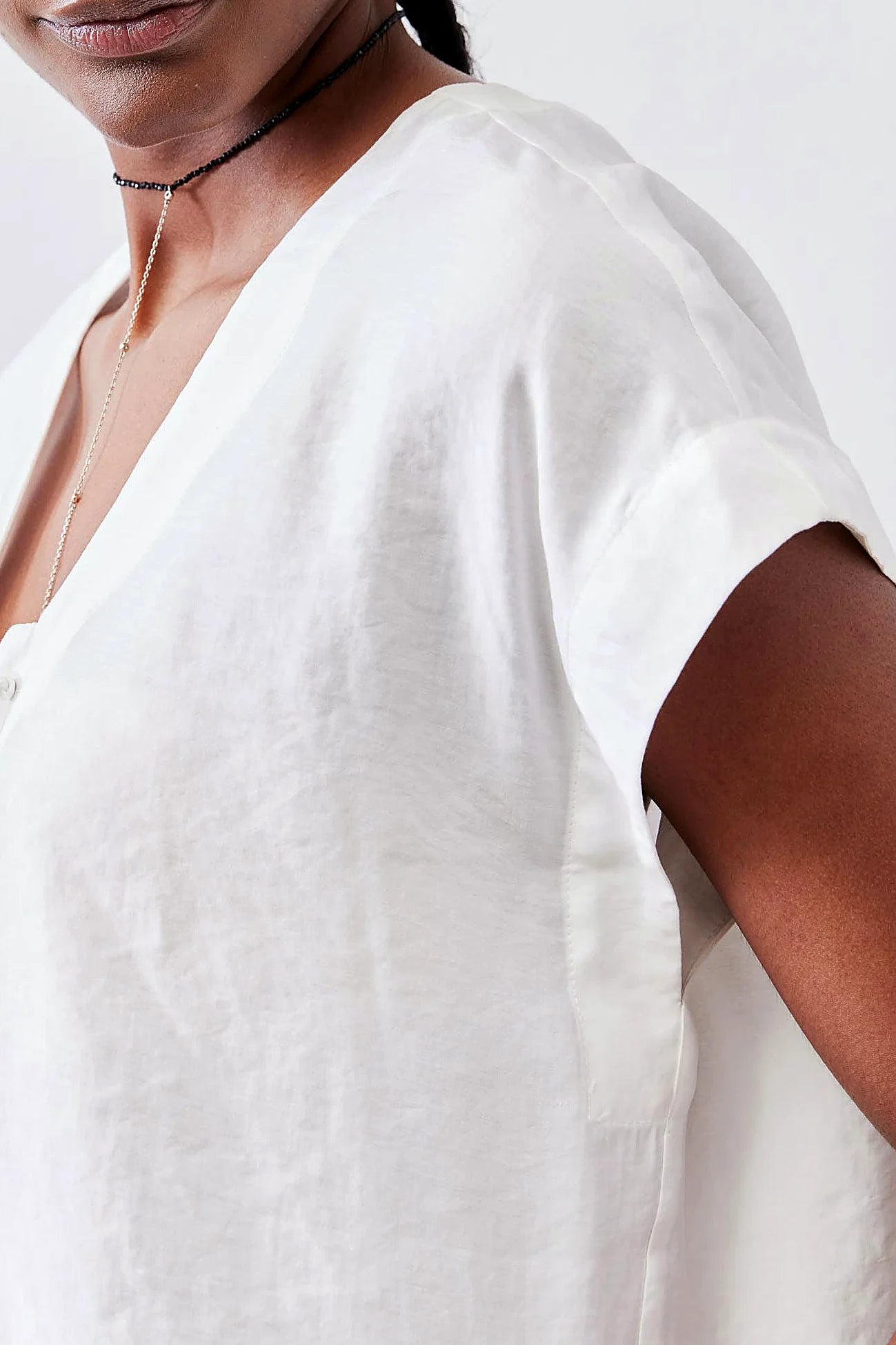 Cinched Neck Light Poplin Top