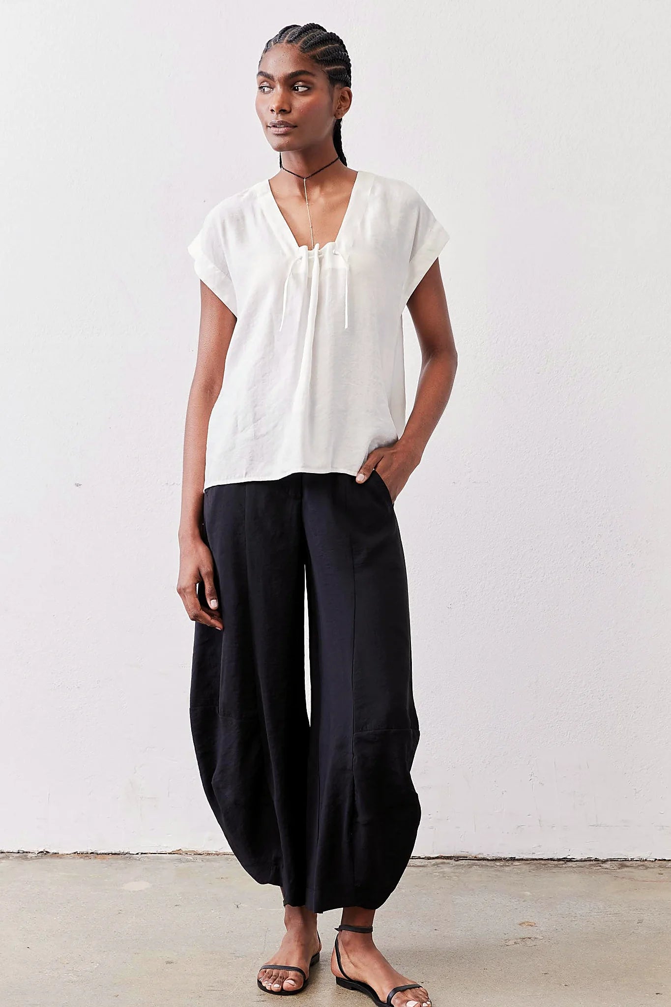 Cinched Neck Light Poplin Top