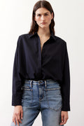 Black oversized tunic top, front view