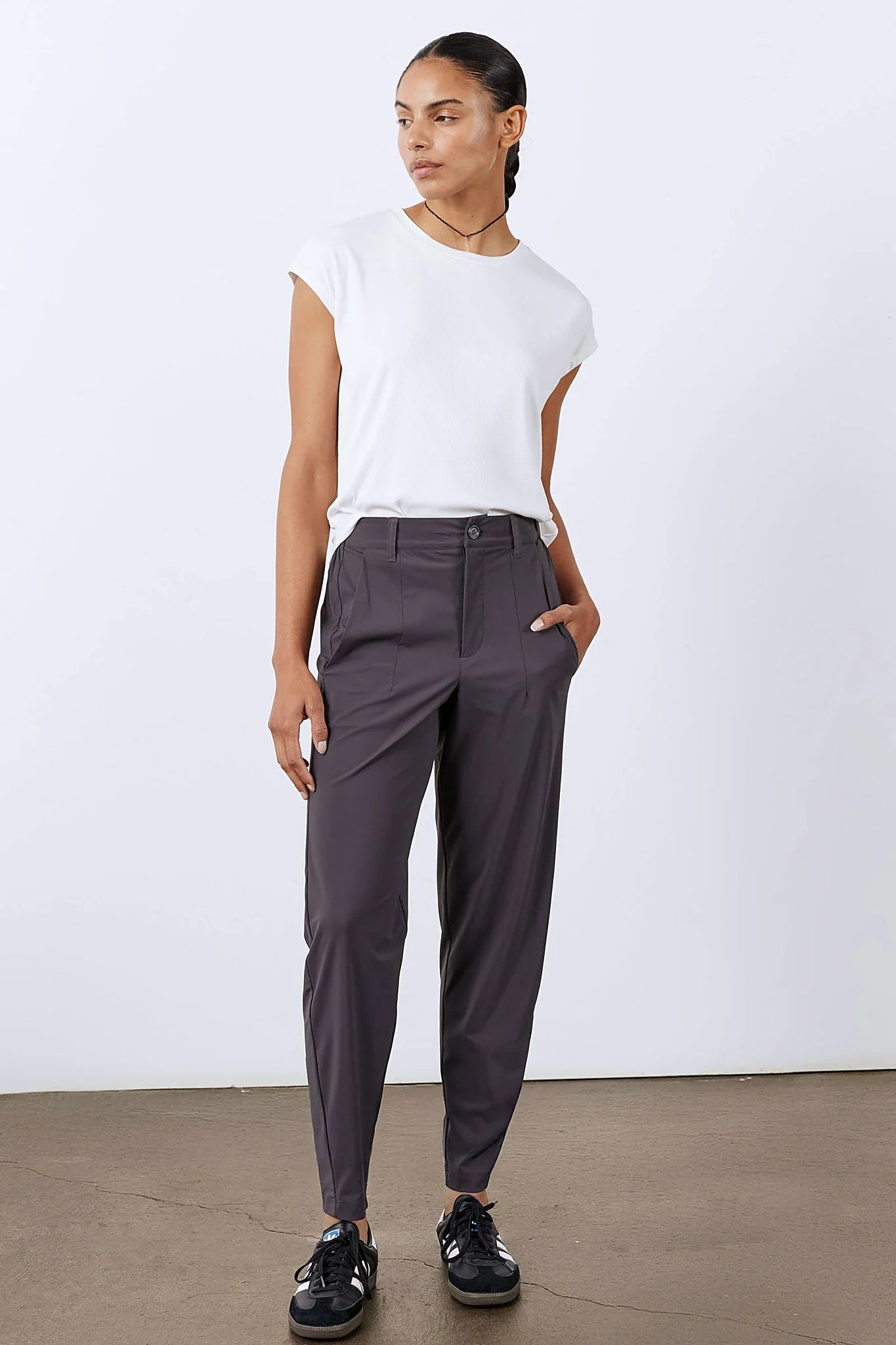 Elasticated waist with zip and button front