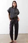Pinstripe cropped button-down blouse, front view