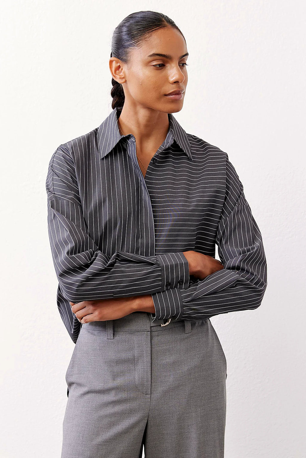 Remix Striped Button Down Blouse