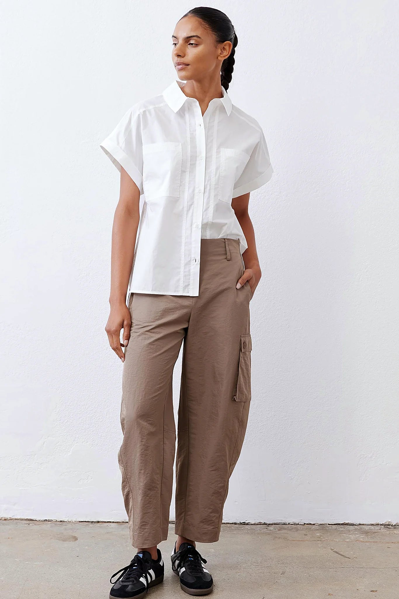 Short Sleeve Poplin Button Down Blouse