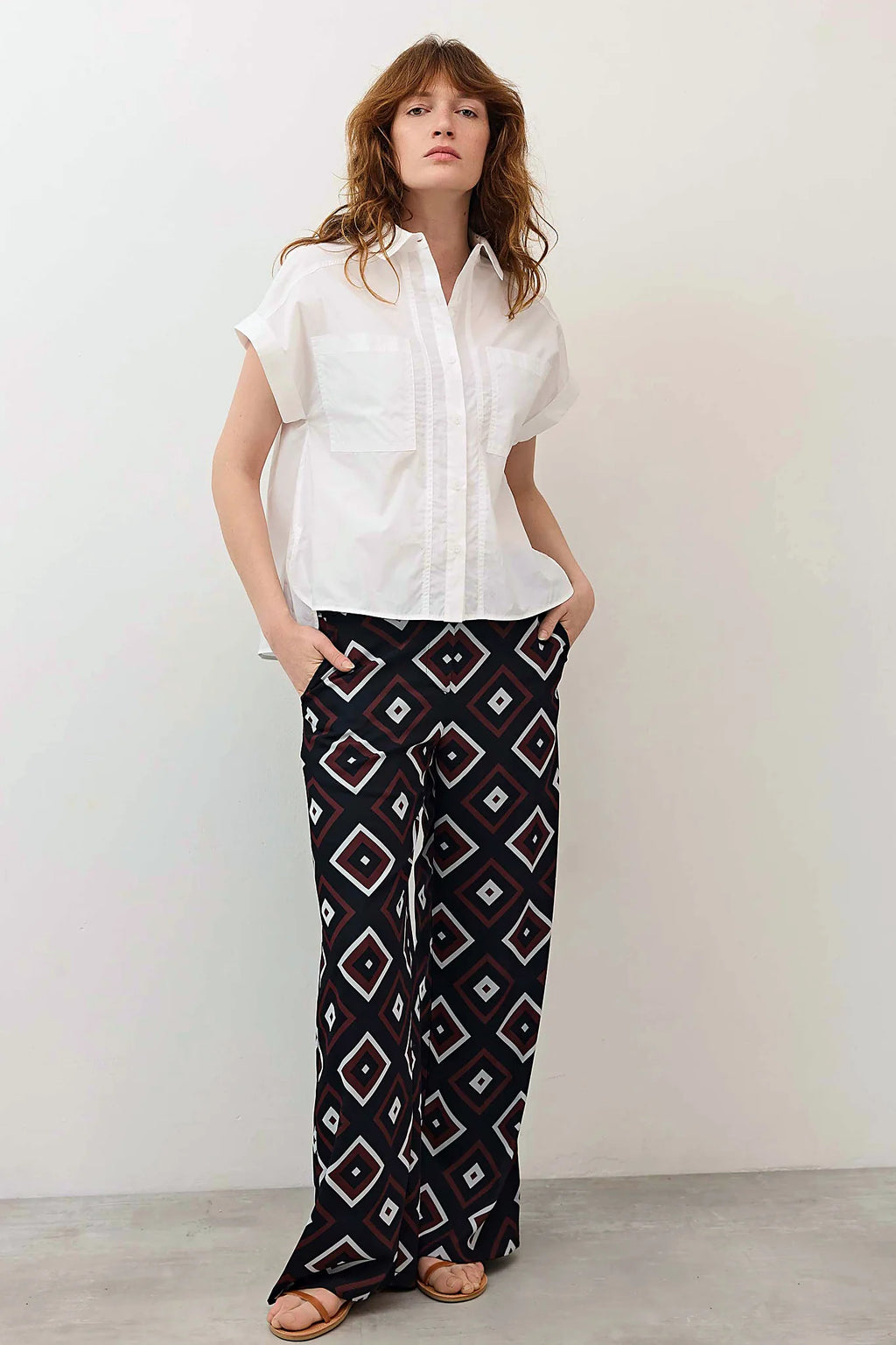 Short Sleeve Poplin Button Down Blouse