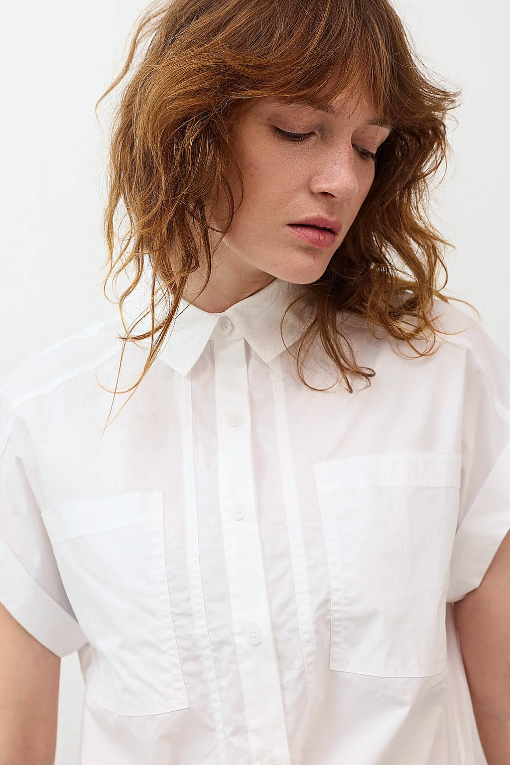 Short Sleeve Poplin Button Down Blouse