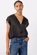Black washable silk top, front view