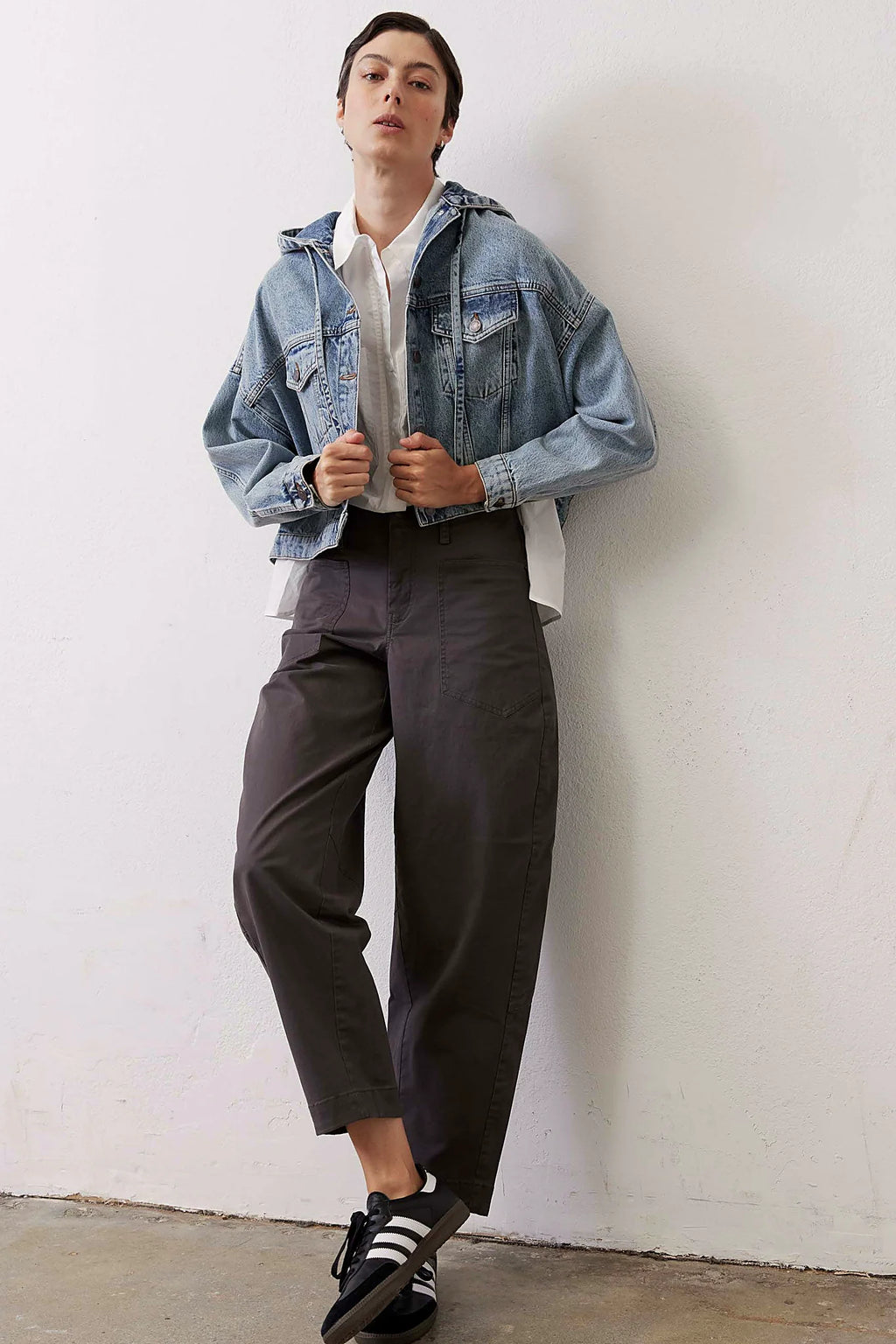 Back view showing the longer hem
