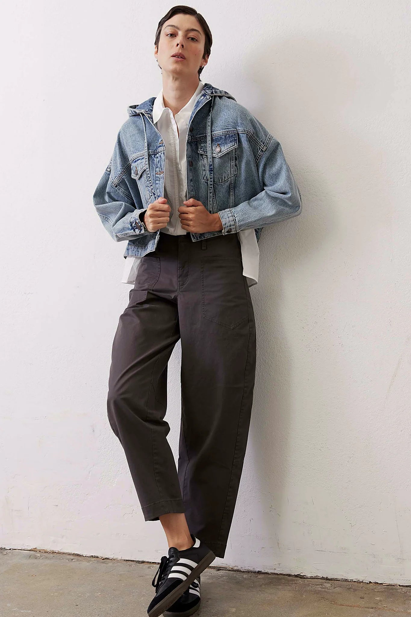 Back view showing the longer hem