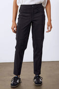 Black tapered trousers, front view