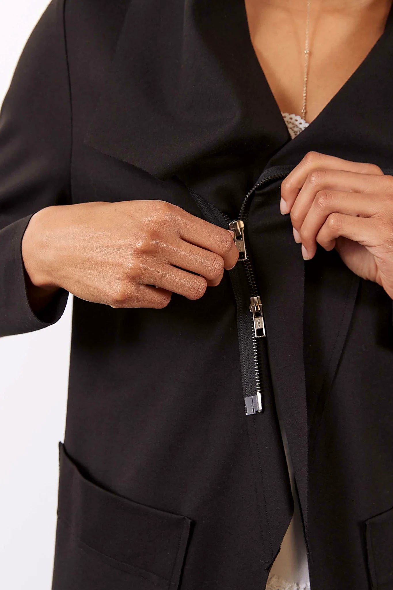 Double zipper running down the front