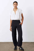 Black barrel-leg work trousers, front view