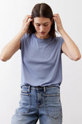 Ribbed knit tee in a soft blue, front view