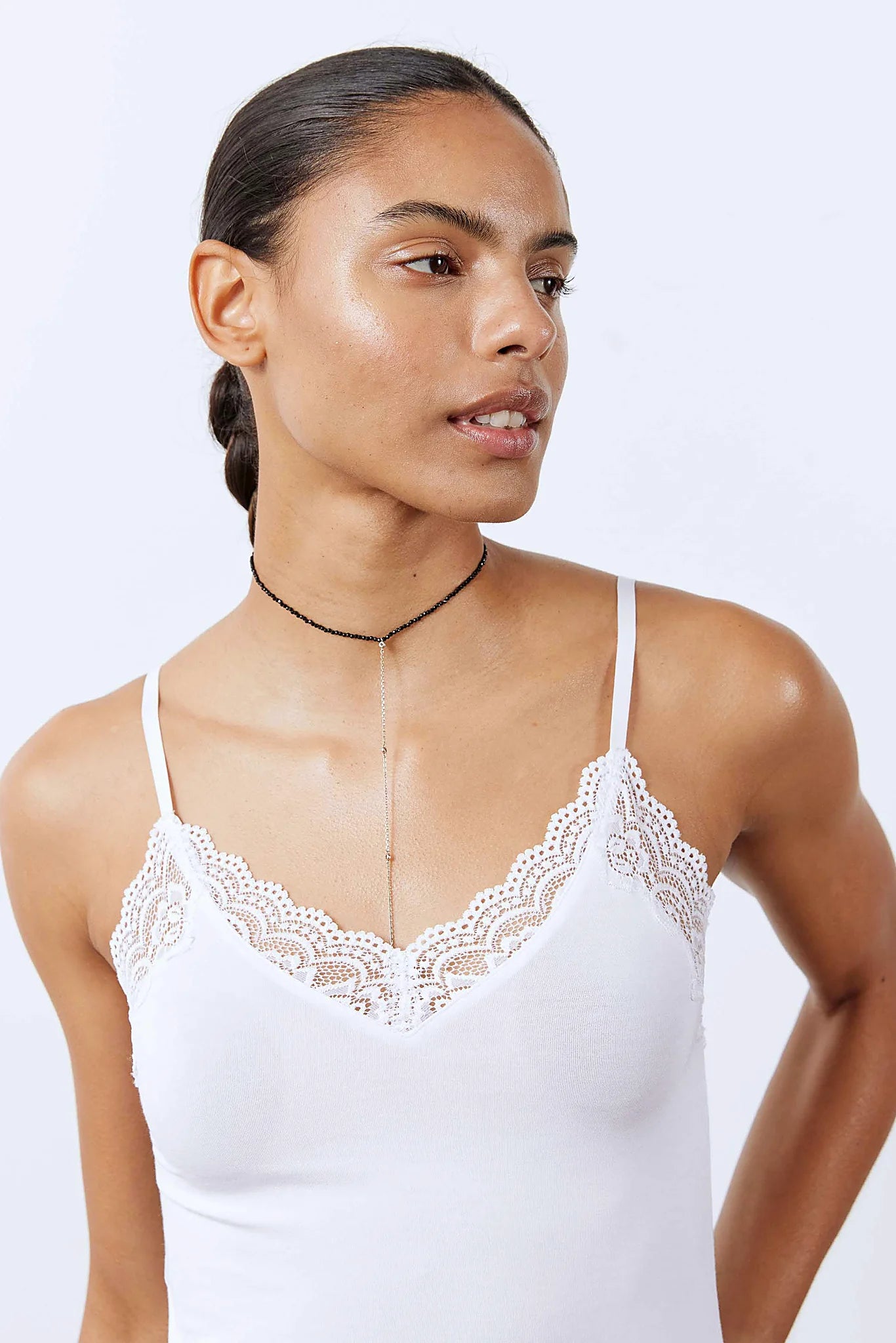 Delicate lace detail at the neckline