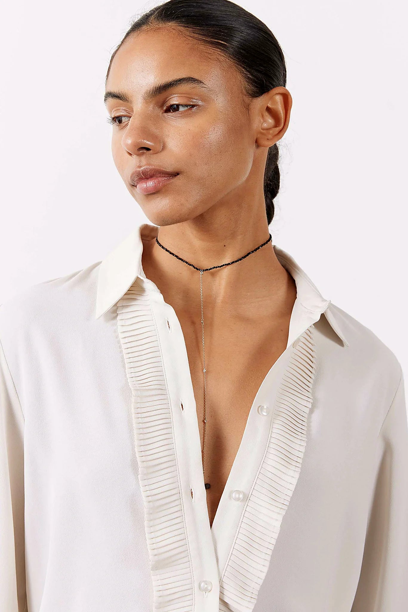 Contrast placket and collar detail