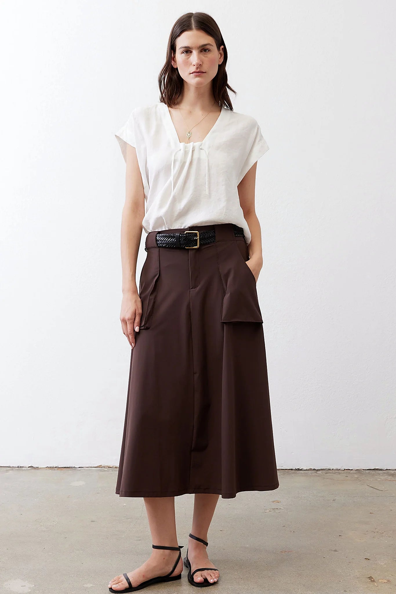 Cinched Neck Light Poplin Top