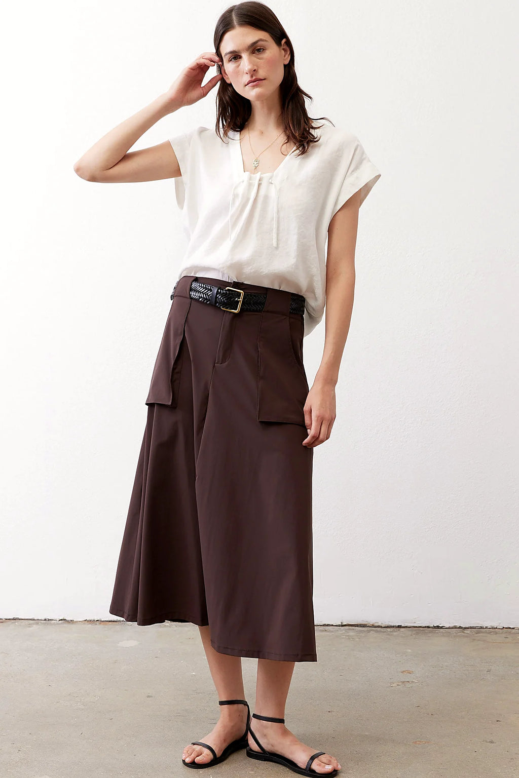 Cinched Neck Light Poplin Top